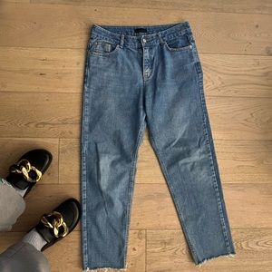 Oak + Fort denim jeans sz Large frayed hem boyfriend cut